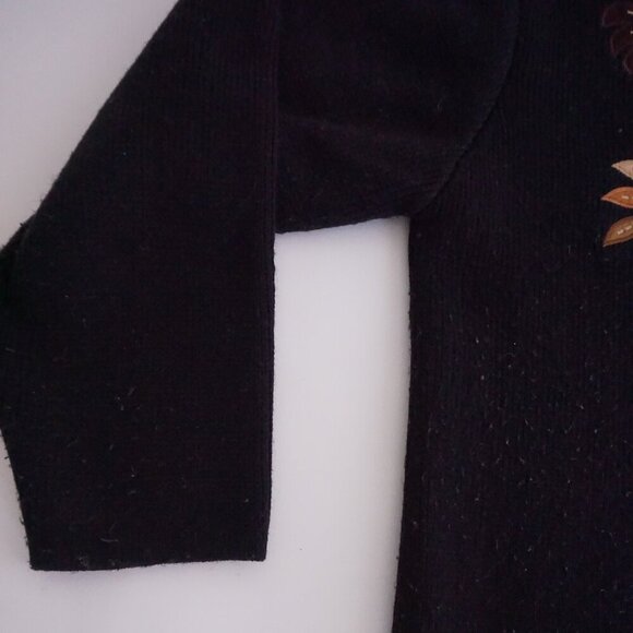 Vintage Crystal Kobe Black Embroidered Harvest Leaves Button Cardigan Sweater L - Picture 9 of 11